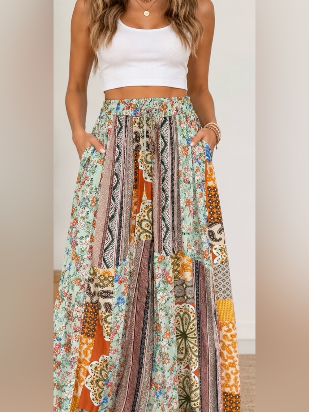 Gigio Boho Patchwork Wide Leg Pants Size Large